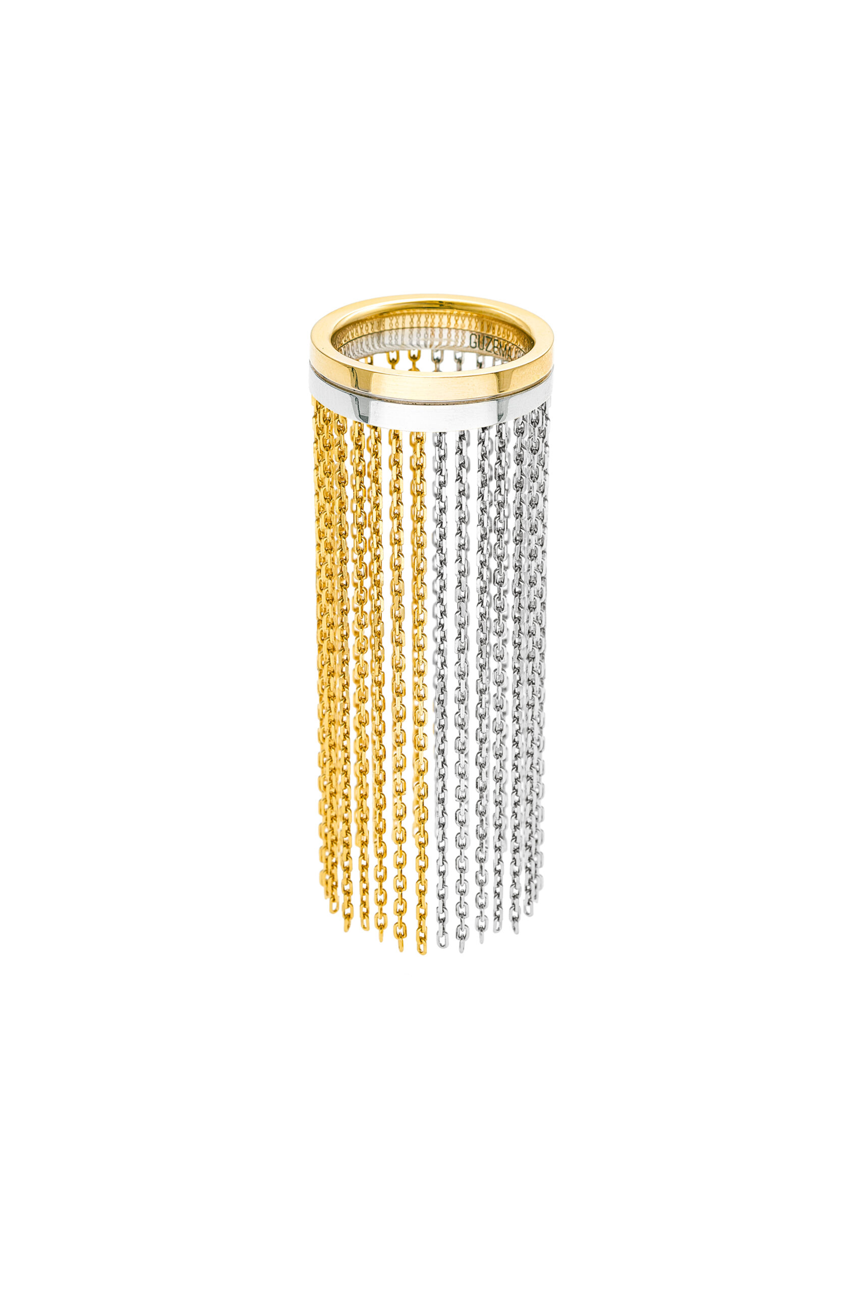 Long Chainfall Ring, white/yellow gold
