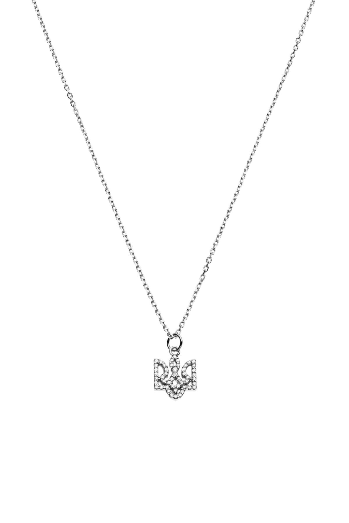 Necklaces Trident Necklace with diamonds, white gold with fast delivery from Guzema