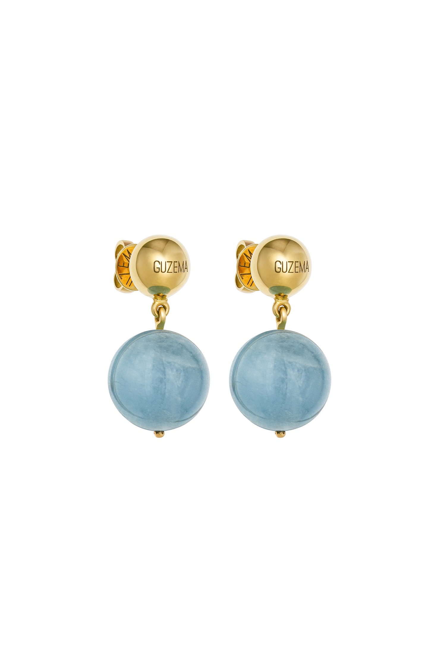 Earrings Bold Celestial Blue Earrings, yellow gold with timeless design by Guzema