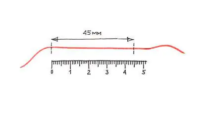 Remove the thread from your finger and place it on the ruler so that one of the marks is at the zero mark, as shown in the image, and measure the length of the segment: