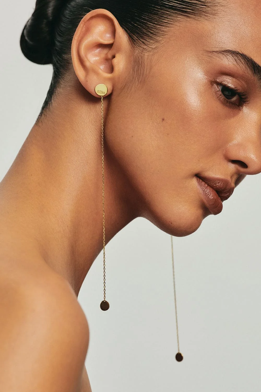 Earrings Duo Flat Transformer Earrings, yellow gold with timeless design by Guzema