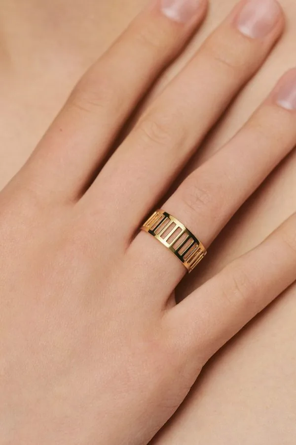 Rings Striped Ring, yellow gold with modern design available now