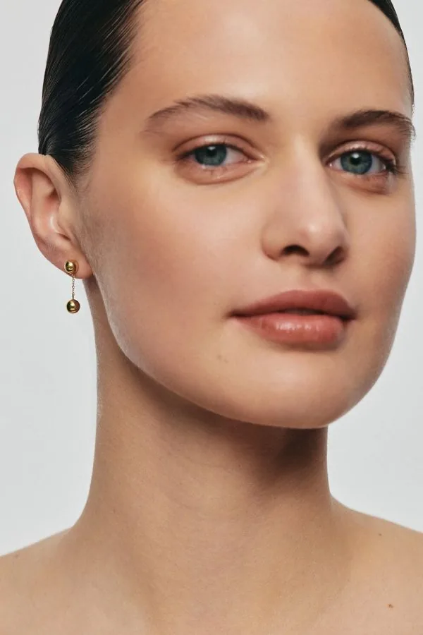 Earrings Dual Mini Orb Earrings, yellow gold for a unique and sophisticated look