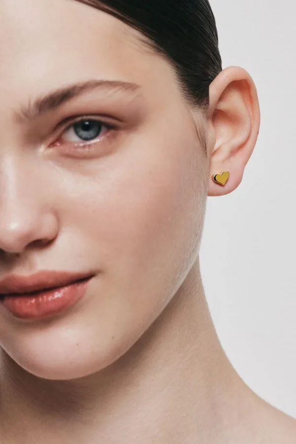 Earrings Puffed Heart Earrings, yellow gold for stylish and elegant looks