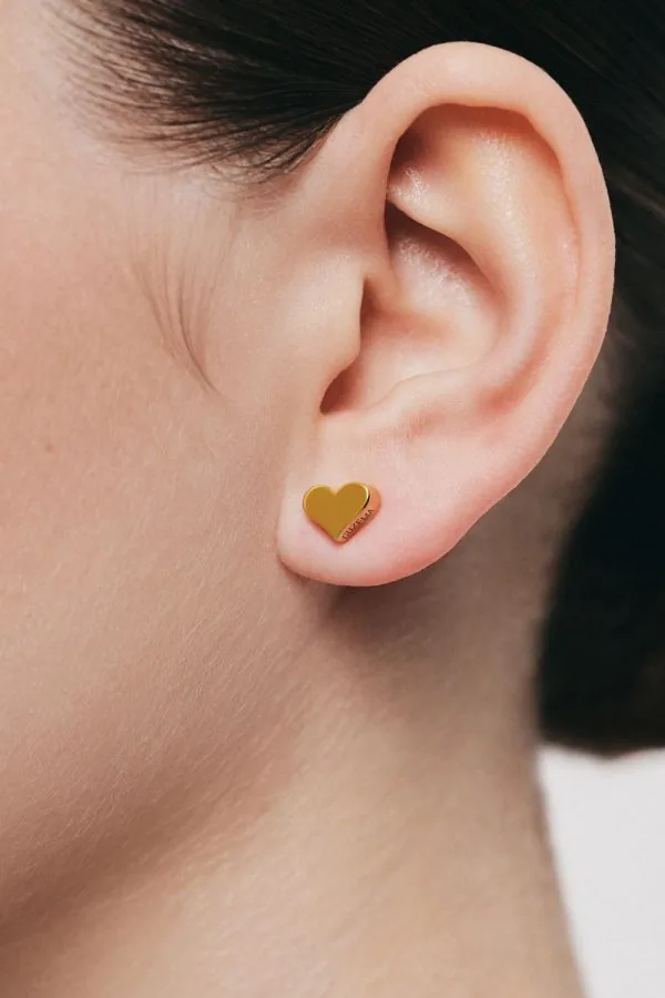 Earrings Puffed Heart Earrings, yellow gold with timeless design by Guzema