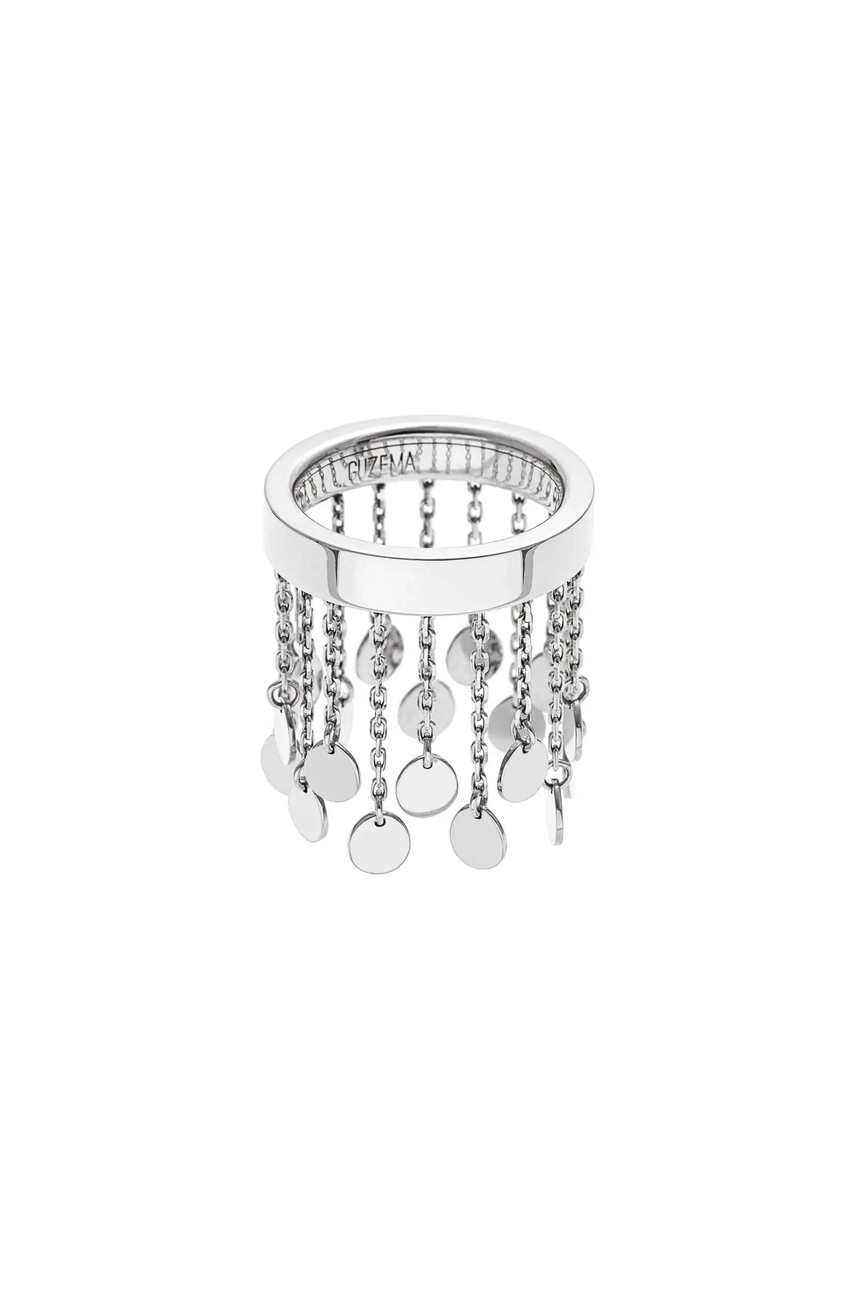 Rings Flats Chainfall Ring, white gold with luxury craftsmanship from Guzema