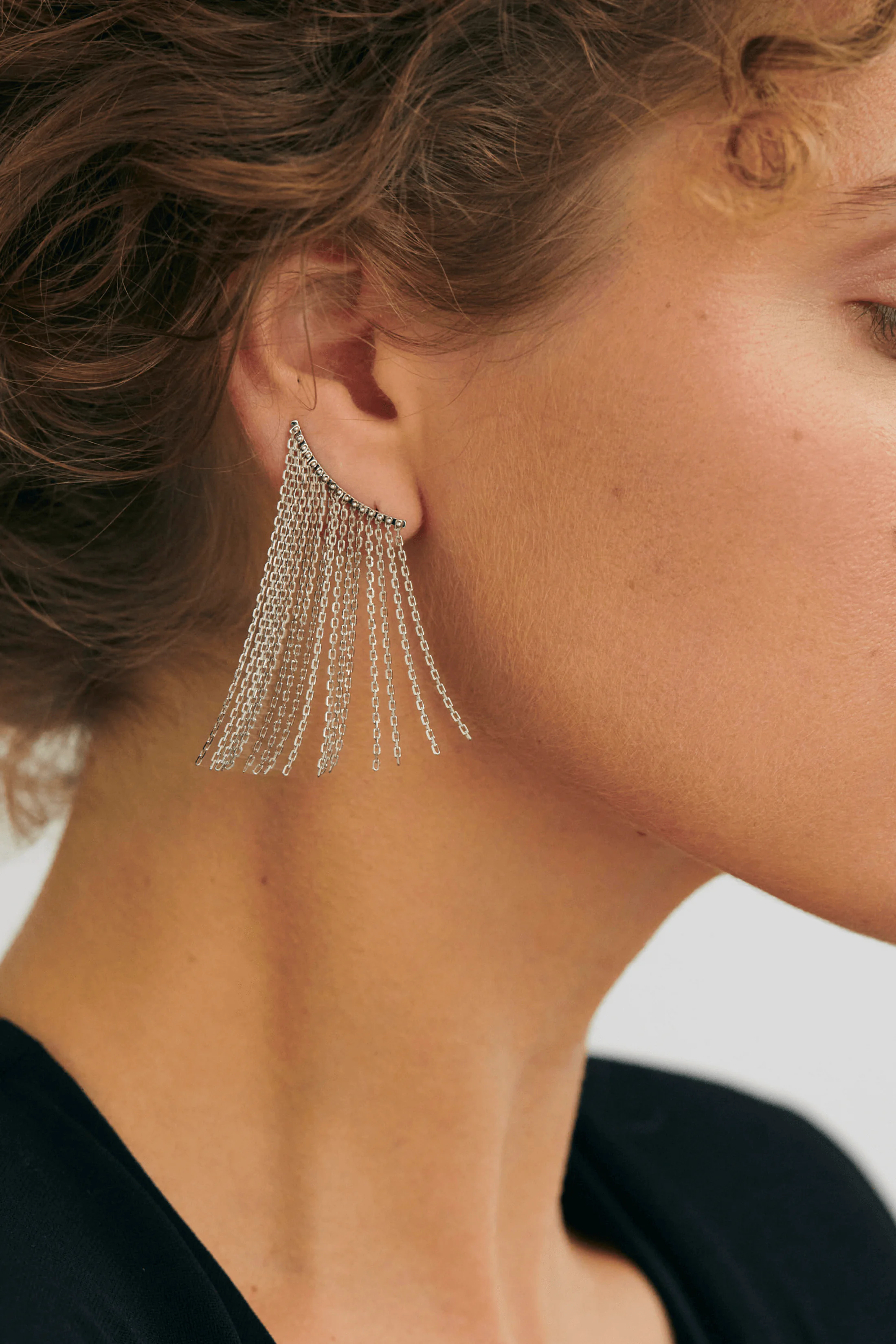 Earrings Mid Chainfall Earrings, white gold with timeless design by Guzema