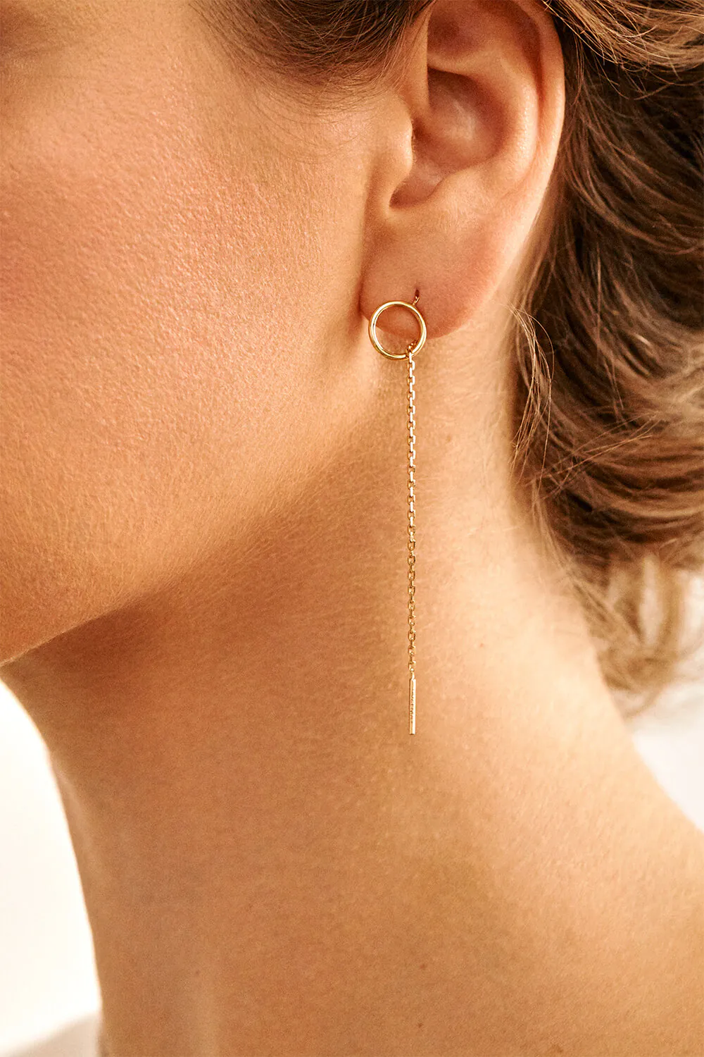 Earrings Chain Thread Earring, yellow gold with timeless design by Guzema