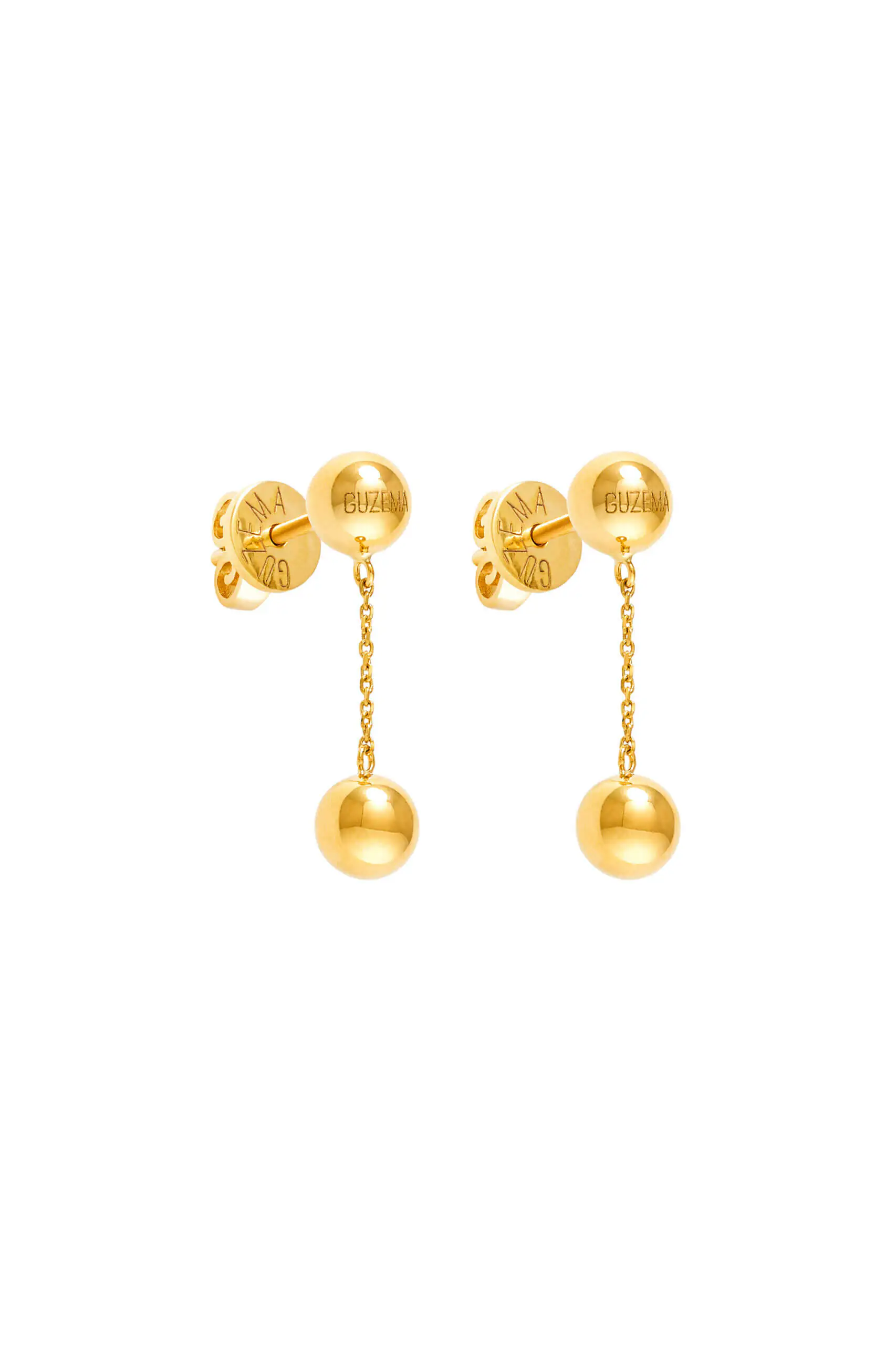 Earrings Dual Mini Orb Earrings, yellow gold with timeless design by Guzema