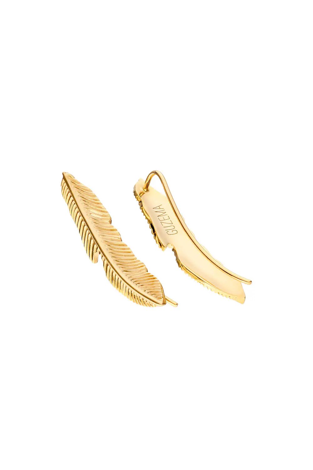 Earrings Feather earrings, yellow gold with timeless design by Guzema