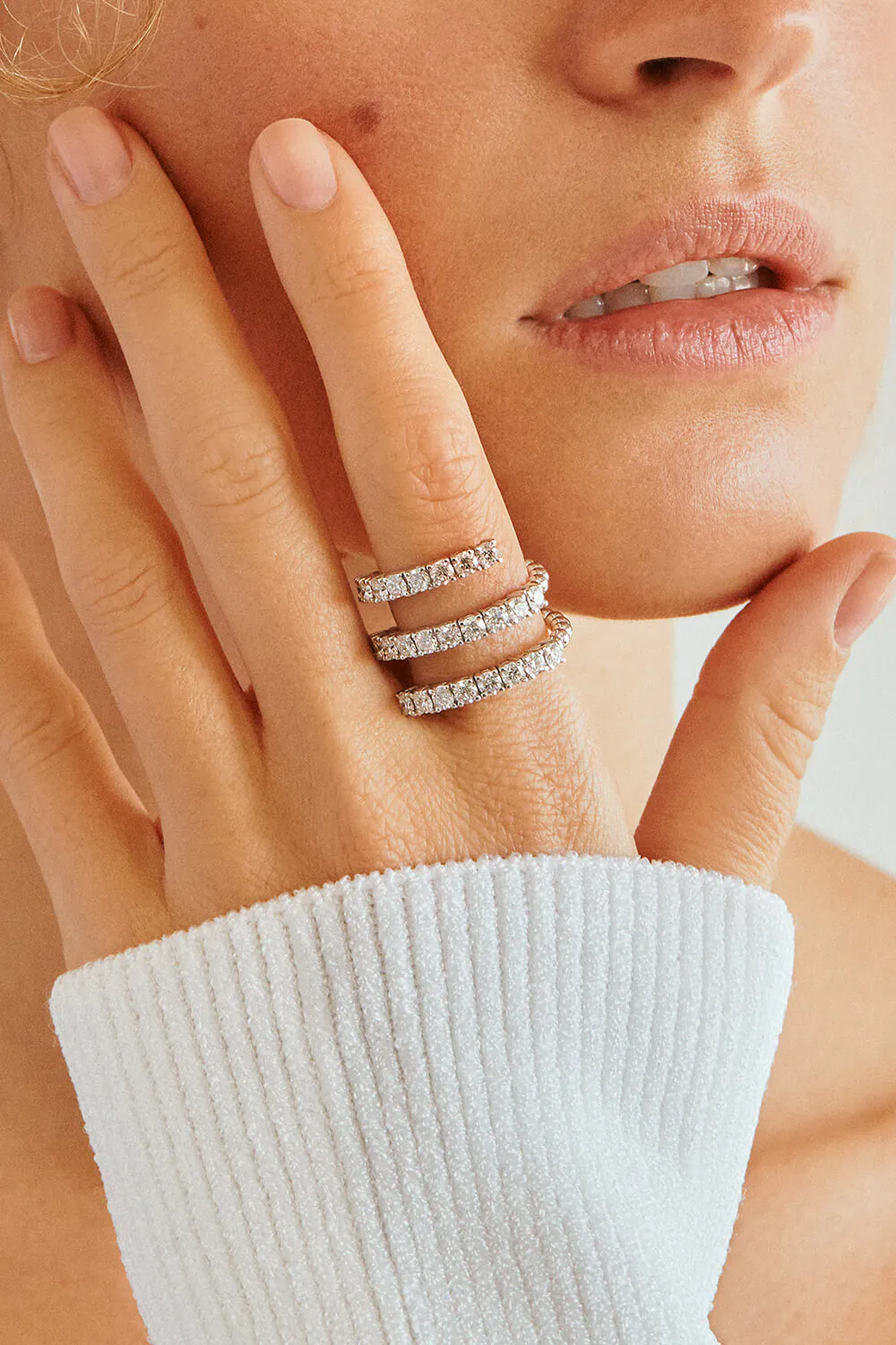 Rings Trio Spiral Ring, diamonds, white gold with modern design available now