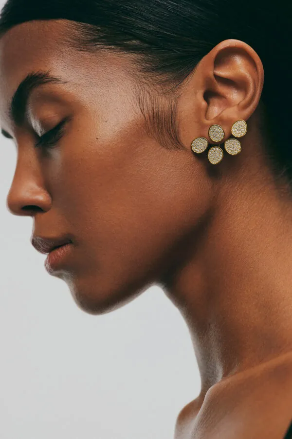 Earrings Bold Quintet Flat Transformer Earrings, diamonds, yellow gold with timeless design by Guzema