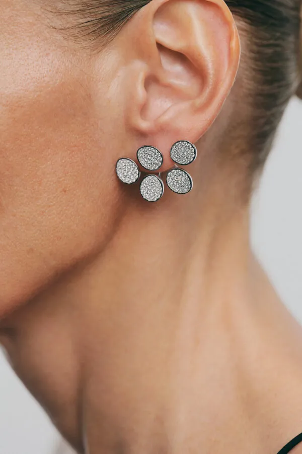 Earrings Bold Quintet Flat Transformer Earrings, diamonds, white gold with timeless design by Guzema