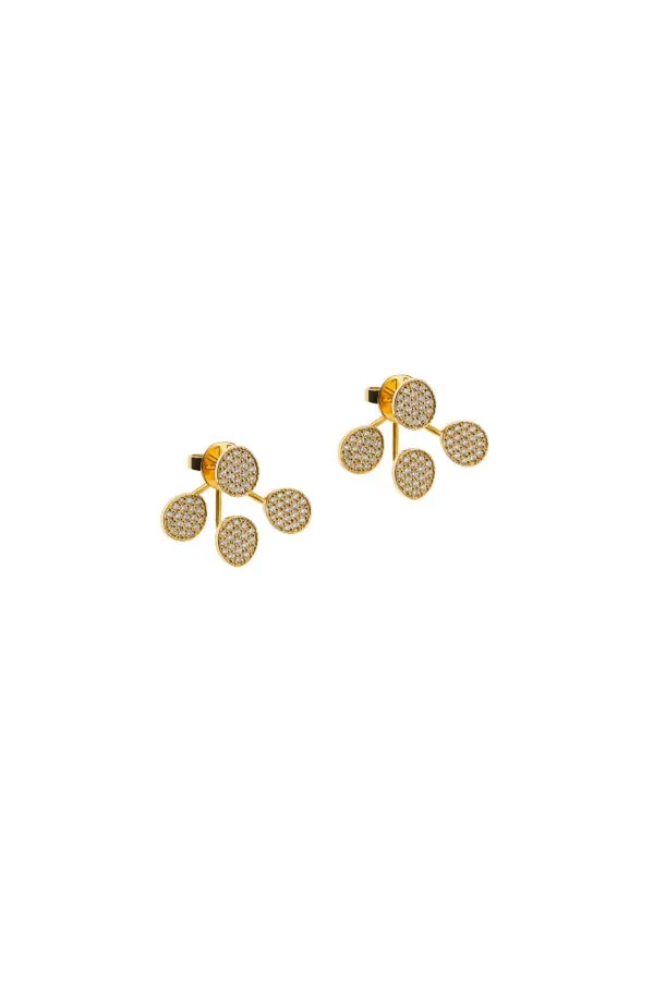 Earrings Tetra Flat Transformer Earrings, diamonds, 6 mm, yellow gold for stylish and elegant looks