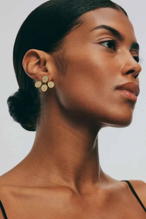 Earrings Tetra Flat Transformer Earrings, diamonds, 10 mm, yellow gold for stylish and elegant looks