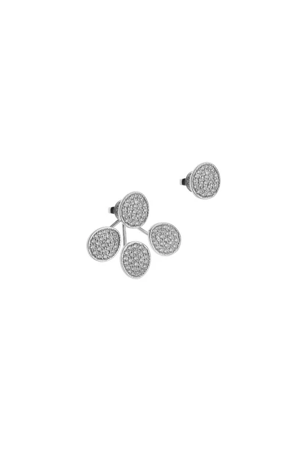 Earrings Tetra Flat Transformer Earrings, diamonds, 10 mm, white gold with timeless design by Guzema