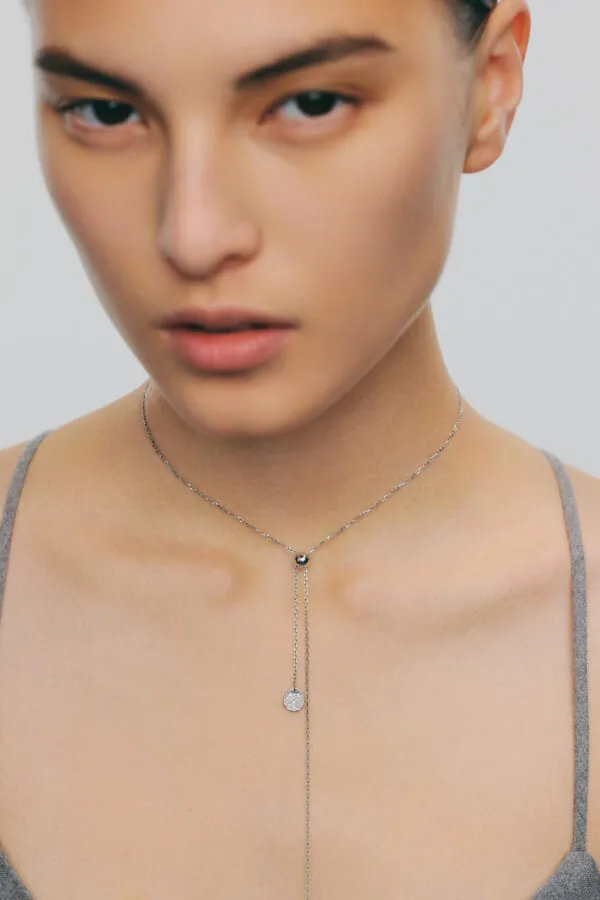 Necklaces Flat Tie Necklace, diamonds, white gold with fast delivery from Guzema