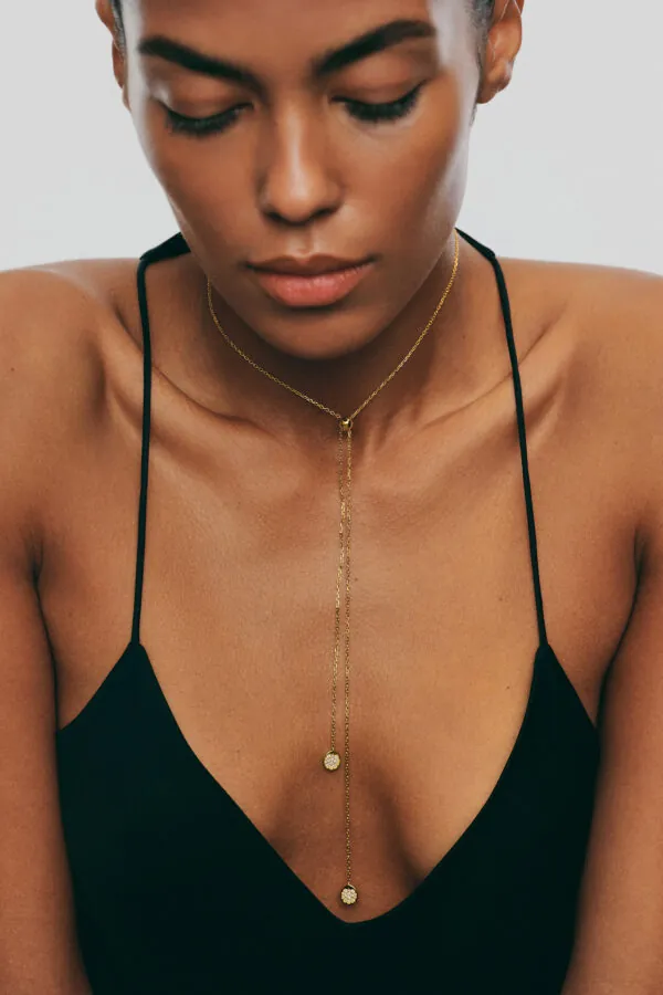 Custom Necklaces Flat Tie Necklace, diamonds, yellow gold for a luxurious style