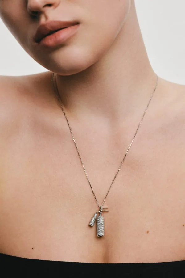 Custom Necklaces Mini Extinguisher Pendant, with diamonds, white gold for a luxurious style