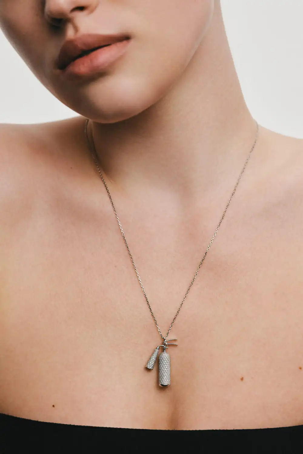 Custom Necklaces Mini Extinguisher Pendant, with diamonds, white gold for a luxurious style