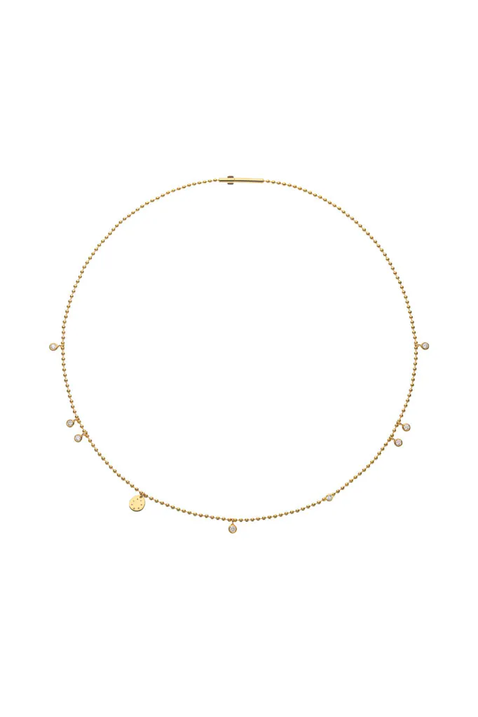 Custom Necklaces Orbs Necklace with Flat and Diamonds, Yellow Gold for a luxurious style