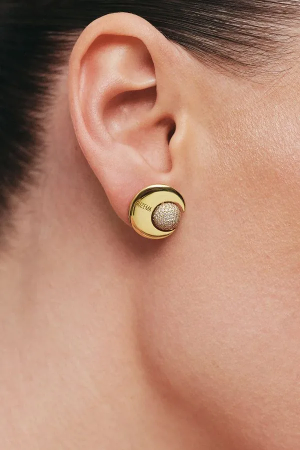 Earrings Moon and Sun Stud Earrings, diamonds, yellow gold for stylish and elegant looks