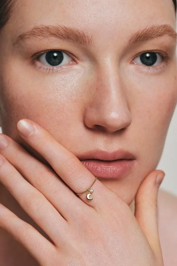 Rings Moon Charm Ring, diamonds, yellow gold with modern design available now