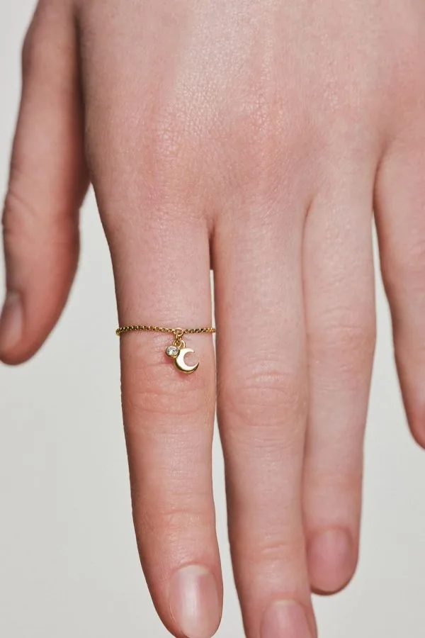 Rings Moon Charm Ring, diamonds, yellow gold with luxury craftsmanship from Guzema
