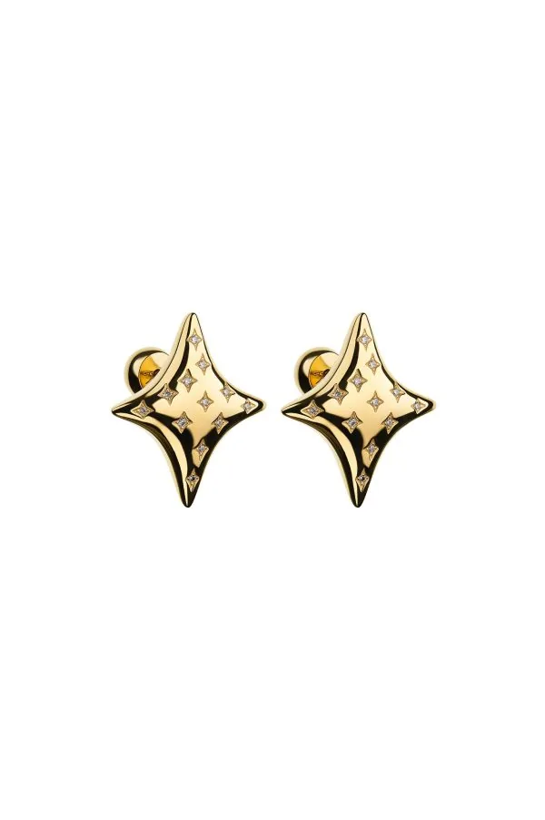 Earrings Cluster Star Stud Earrings, diamonds, yellow gold for a unique and sophisticated look