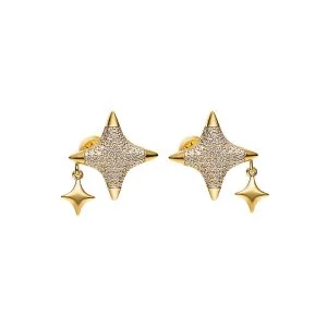 Star Charm Stud Earrings, diamonds, yellow gold