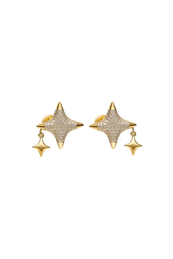 Earrings Star Charm Stud Earrings, diamonds, yellow gold for stylish and elegant looks