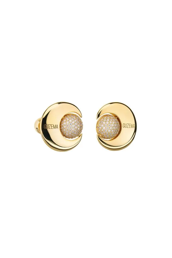 Earrings Moon and Sun Stud Earrings, diamonds, yellow gold for a unique and sophisticated look