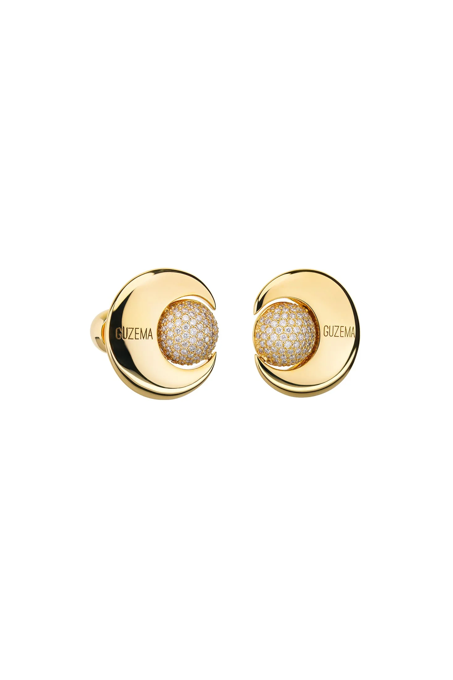 Earrings Moon and Sun Stud Earrings, diamonds, yellow gold for a unique and sophisticated look