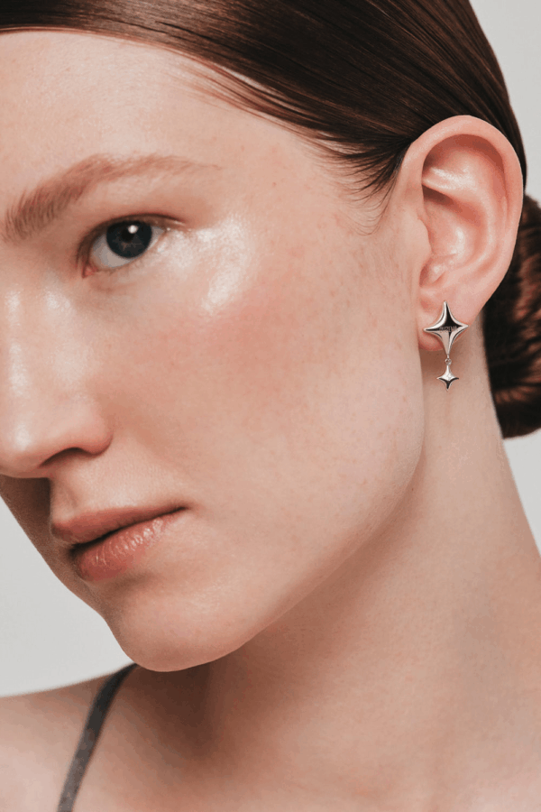 Earrings Star Drop Earrings with a diamond, white gold for stylish and elegant looks