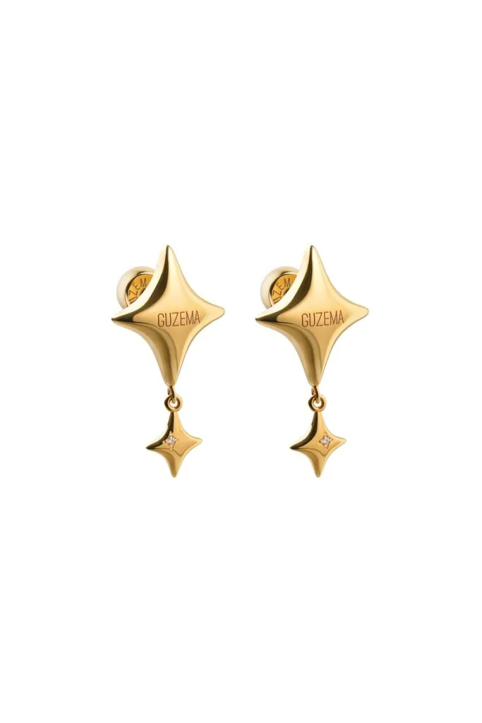 Star Drop Earrings with a diamond