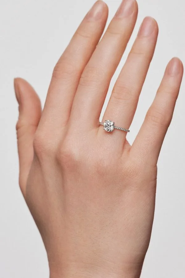Rings Round Diamond Ring with Pavé Band, 1 ct diamond, white gold with modern design available now