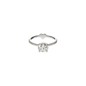 Round Diamond Ring with Pavé Band, 1 ct diamond, white gold