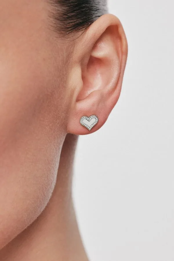 Earrings Heart Earrings with Diamond Outline, white gold with timeless design by Guzema