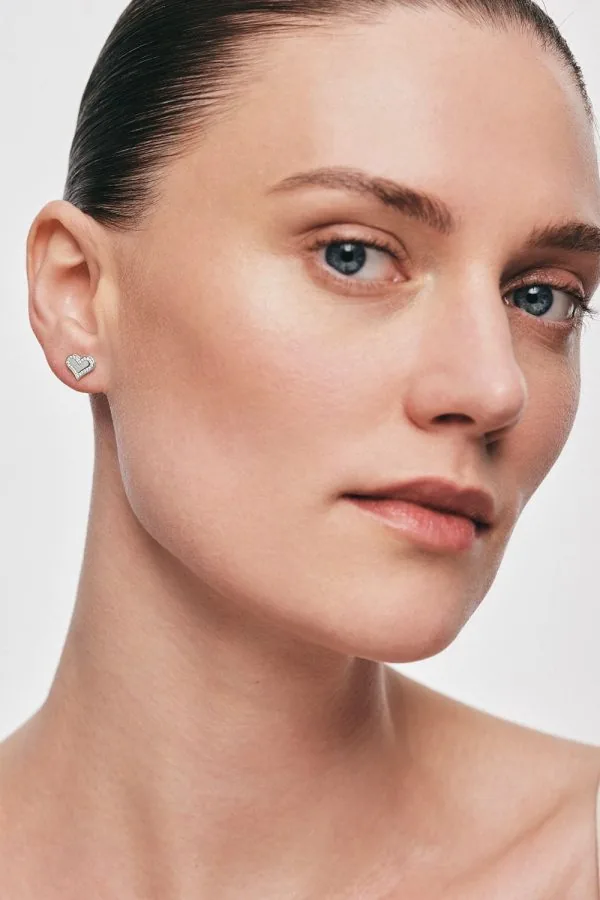 Earrings Heart Earrings with Diamond Outline, white gold for a unique and sophisticated look