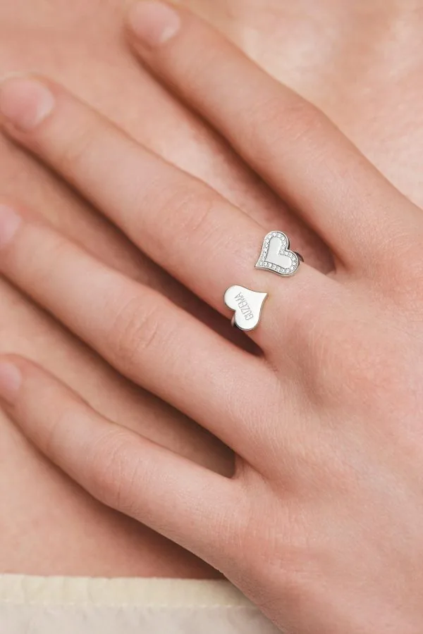 Rings Duo Heart Ring with Diamond Outline, white gold with luxury craftsmanship from Guzema