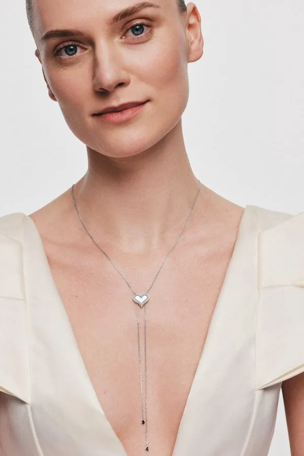 Necklaces Heart Transformer Tie Necklace with Diamond Outline, white gold with fast delivery from Guzema