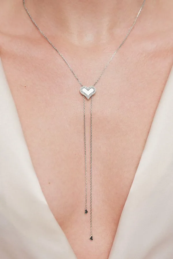 Exclusive Necklaces Heart Transformer Tie Necklace with Diamond Outline, white gold from Guzema