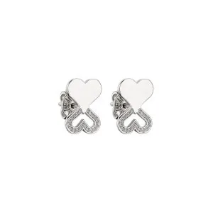 Duo Heart Earrings with Diamond Outline, white gold