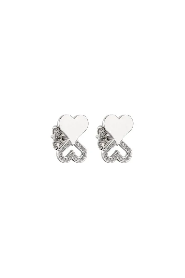 Earrings Duo Heart Earrings with Diamond Outline, white gold for a unique and sophisticated look