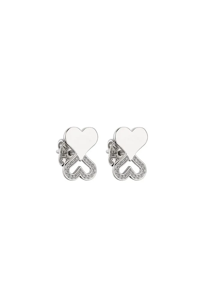 Duo Heart Earrings with Diamond Outline
