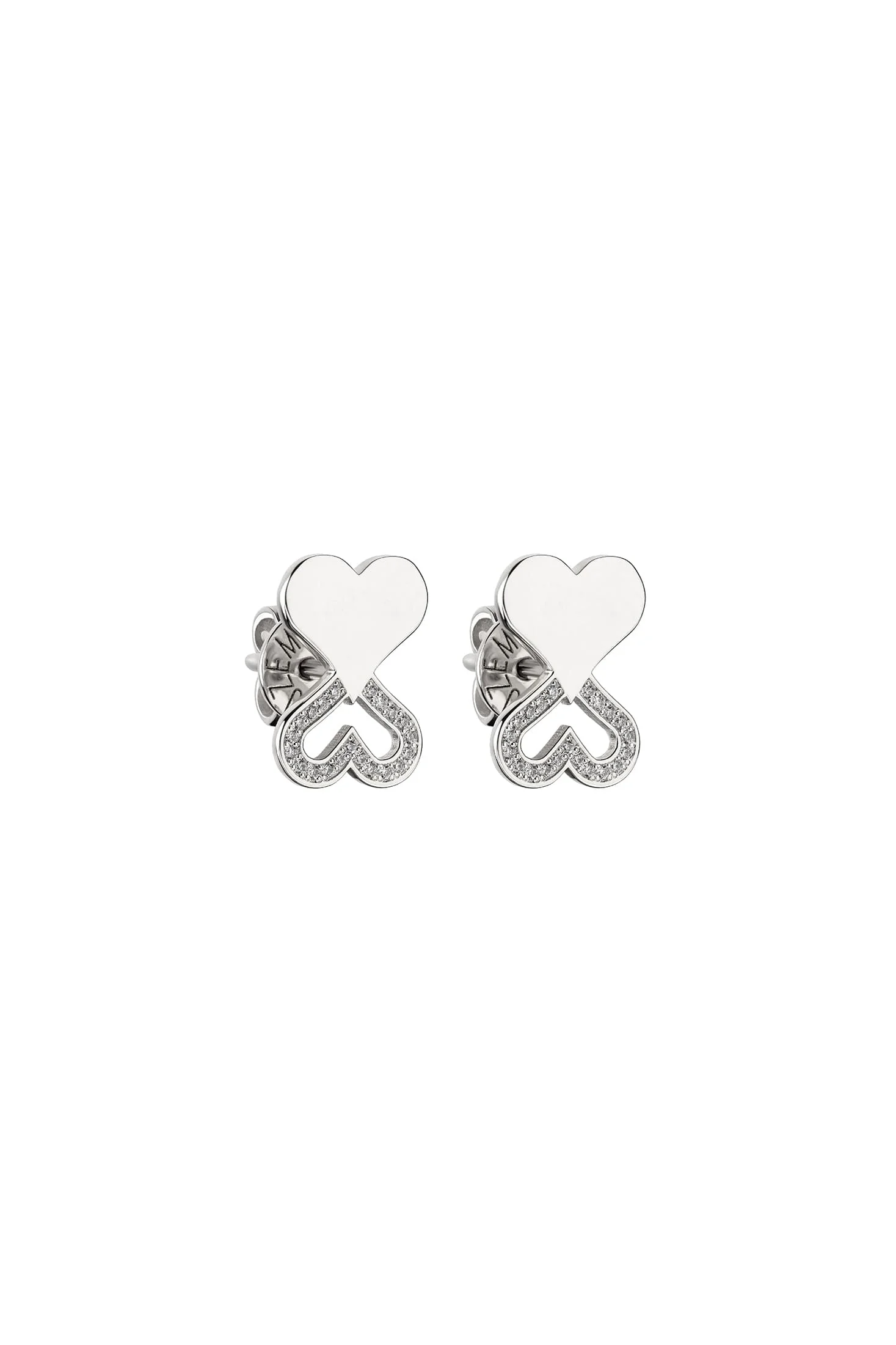 Earrings Duo Heart Earrings with Diamond Outline, white gold for a unique and sophisticated look
