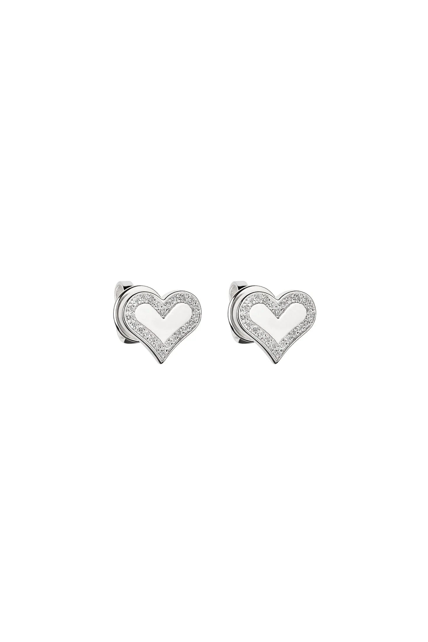 Earrings Heart Earrings with Diamond Outline, white gold for stylish and elegant looks