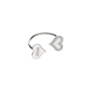 Duo Heart Ring with Diamond Outline, white gold