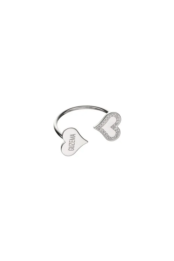 Rings Duo Heart Ring with Diamond Outline, white gold with luxury craftsmanship from Guzema