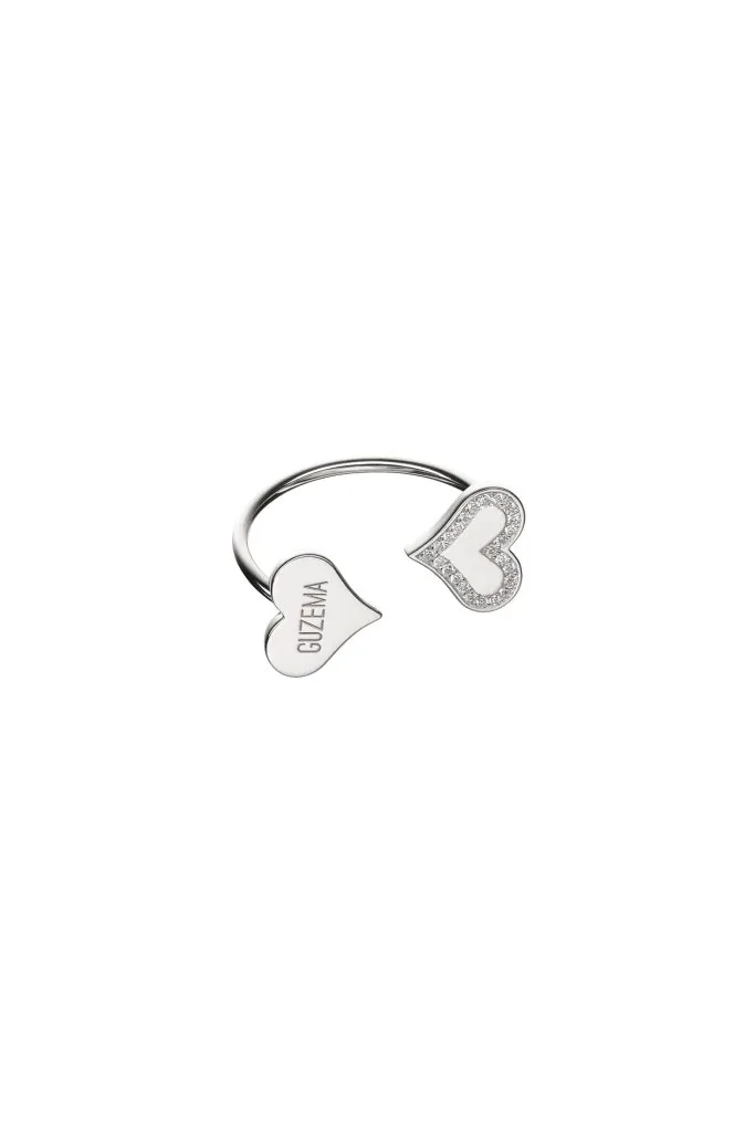 Duo Heart Ring with Diamond Outline